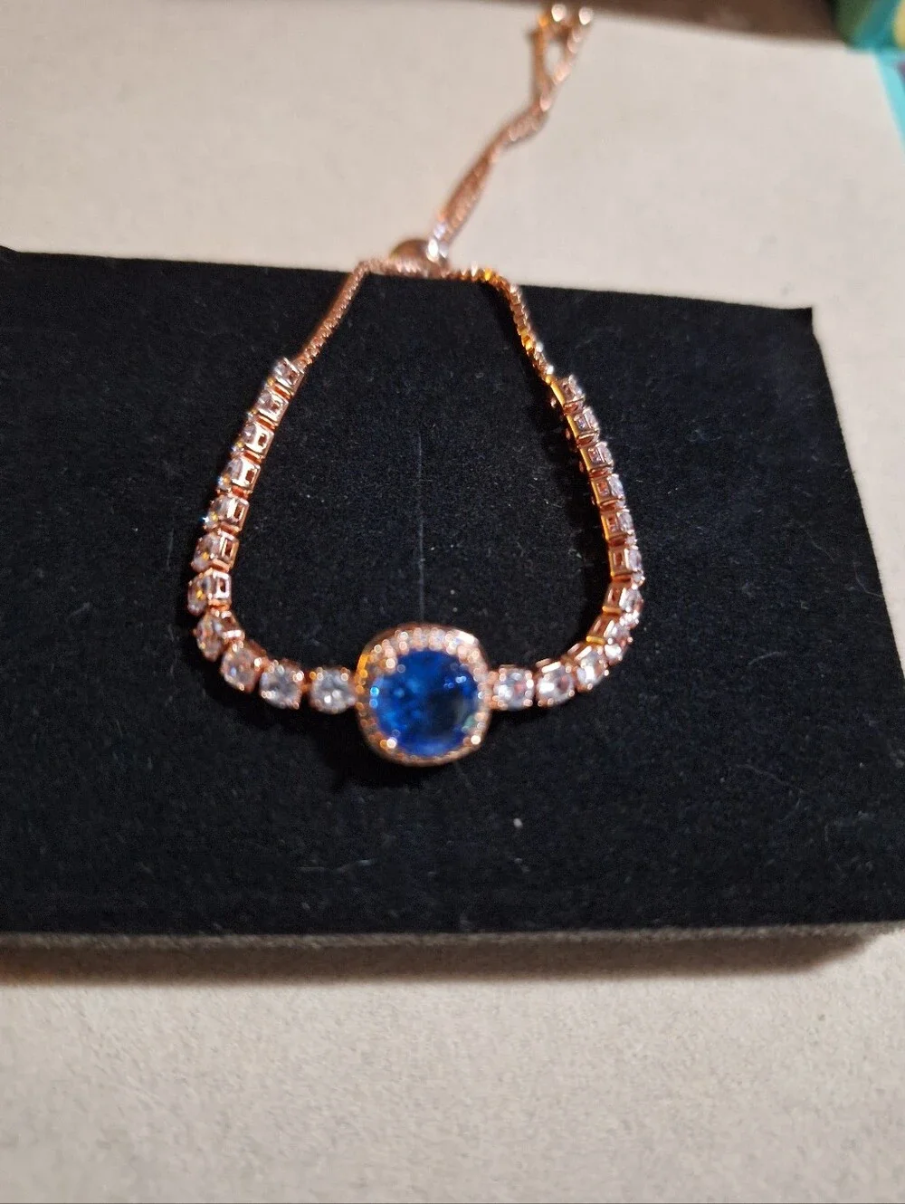 Rose Gold Tone CZ & Blue Topaz Bracelet